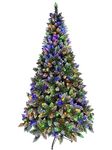 Asinse 7ft Prelit Artificial Hinged Christmas Tree with 500 Multi-Color Lights, 1146 Branch Tips and Foldable Metal Stand, Perfect Choice for Xmas Decoration