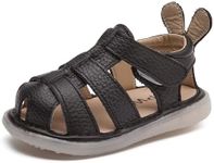 DADAWEN Baby Boys Girls Closed Toe Summer Sandals Lightweight Non-Slip Soft Sole Leather Athletic Sandals Outdoor Toddler First Walking Shoes Black US Size 4 Toddler