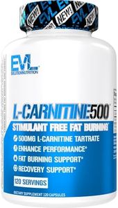 Evlution EVL L-Carnitine500, 500 mg of L Carnitine Tartrate in Each Serving, Stimulant-Free, Capsules (120 Servings)