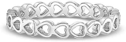 925 Sterling Silver Size 3 Lovely Stacked Open Heart Shape Rings for Young Girls - Fashionable Cute Hearts Ring Bands for Pretty Girls - Small Elegant Round Jewelries for Children's Daily Accessory