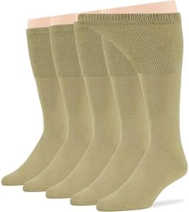 7BigStars Men Diabetic Extra Wide Dress Business Cotton Mid Calf Socks - 5 Pack Large - Solid Casual - Sock Size 10-13 Shoe Size 9-12 L Khaki