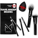 Moezzo 6PCS Travel Makeup Brushes Set - Luxury Mini Makeup Travel Kit, Portable Brushes Make Up w/Makeup Sponge and Makeup Brush Travel Case, Cruelty-Free Day-to-Day Make Up Brushes Set