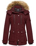 Wantdo Women's Winter Quilted Thicken Parka Coat Warm Puffer Coat Wine Red M