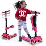 3 Wheeled Scooter for Kids - 2-in-1 Sit/Stand Child Toddlers Toy Kick Scooters w/Flip-Out Seat, Adjustable Height, Wide Deck, Flashing Wheel Lights, for Boys/Girls 1 Year Old+ - Hurtle HURFS66 (Pink)