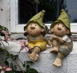 Lilly and Len Elves sitting, Garden Ornament, Gnome, Garden Fairy, Troll, Imp …