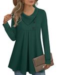 Timeson Women's Long Sleeve Button Lapel Pullover Tunic Swing Sweatshirt, Green, XL