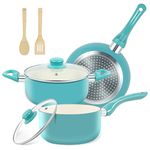 M MELENTA Pots and Pans Set Non Stick, 7pcs Ceramic Nonstick Cookware Set Induction Cookware, Pots and Pans with Frying Pan, Sauce Pan, Cooking Pot, Kitchen Utensils, 100% PFOA Free, Turquoise