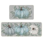 Artoid Mode Pumpkin Eucalyptus Fall Kitchen Mats Set of 2, Home Decor Low-Profile Kitchen Rugs for Floor - 17x29 and 17x47 Inch