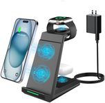 Wireless Charging Station for iPhone - ADADPU 3 in 1 Charger Stand for iPhone 15 14 13 12 11 Pro Max XR XS 8 Plus, Wireless Charging Dock for Apple Watch 8/7/SE/6/5/4/3/2,AirPods Pro/3/2(with Adapter)