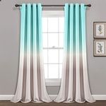 Lush Decor Aqua and Gray Umbre Fiesta Curtains Room Darkening Window Panel Set for Living, Dining, Bedroom (Pair), 95” Long x 52” Wide, L, Aqua & Gray