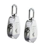 2 Pack M50 Single Pulley Block, Creatiee-Pro Heavy Duty 304 Stainless Steel Pulley Roller Crane Swivel Hook, Wheel Swivel Rigging Lifting Wheel Fixed Pulley for Wire Rope Loading 400kg…