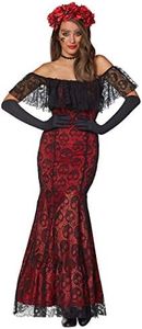 Spirit Halloween Adult La Catrina Day of the Dead Trumpet Dress Costume | Black and Red Lace Dress | Easy Costume, Multicolored