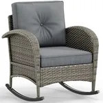 YITAHOME Wicker Rocking Chair, Outdoor Patio Rocking Chair with Plush Cushions, PE Rattan Bistro Chair, Perfect for Garden, Backyard, Porch, and Patio Use, Grey