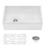 Ruvati 30-inch Fireclay Farmhouse Offset Drain Kitchen Sink Single Bowl White - Left Drain - RVL2018WL