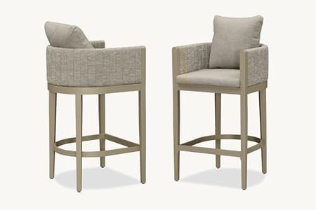 PURPLE LEAF Outdoor Bar Height Stools Set of 2 Aluminum Bar Chairs Modern Olefin Weaving Barstools with Backrest Pillow for Outdoor or Indoor Garden Balcony Lawn Champagne