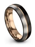 Tungsten Wedding Band Ring 6mm for Men Women Black & 18K Rose Gold Plated Center Line Domed Half Brushed Polished Size 4