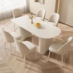 HOTICKME White Dining Table Set for 6, Modern Dining Table with 6 Chairs for Kitchen, Bar, 7 Piece Dining Room Table Set, Indoor Kitchen Table for 4-8 Person, 70.86" L