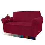 Granbest High Stretch Sofa Covers 2 Seater Super Soft Loveseat Cover Universal Couch Covers Jacquard Sofa Cover for Dogs Non Slip Furniture Protector Machine Washable (2 Seater, Wine Red)