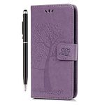 Reevermap Motorola Moto E14 Case Flip Wallet Moto G24/ G04 Phone Case Shockproof PU Leather Owl Tree Embossed Magnet Cover for Moto E14/ G24/ G04 with Kickstand Card Holder & 1 Touch Pen, Light Purple