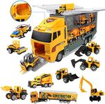 Coolplay 11 in 1 Die-cast Construction Vehicle Mini Engineering Truck Toy Set in Carrier Truck Playset for Boys, Mini Dumper, Bulldozers, Forklift, Tank Truck, Asphalt Car and Excavator for Kids