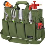 Housolution Gardening Tool Bag, Garden Tote Storage Bag with Pockets & Long Adjustable Shoulder Strap, Home Tools Organizer Garden Tool Kit Holder, Standable & Wear-Resistant, 14 Inch, Dark Green