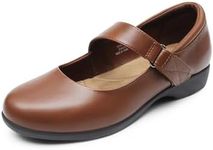 DREAM PAIRS Womens Ballet Mary Jane Flats, Comfortable Business Office Dress Shoes for Women Dressy and Work with Ankle Strap,Size 7,Brown,SDFA2407W