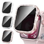 Neitra 【3 PACK】 Bling Privacy Screen Protector for Apple Watch Case 45mm Series 9/8/7, Glitter Diamond Rhinestone Full Protective Bumper Cover for iWatch 45 mm, Bling Case for Women Girls