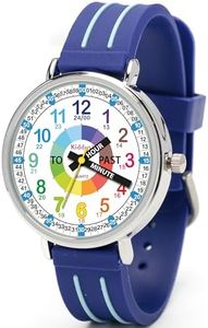 Kiddus Reloj Educativo para niño, Chica, Chico. De Pulsera, analógico. Time Teacher fácil de Leer para Aprender la Hora. Ejercicios incluídos. Blue. Handles in English