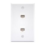 VCE Ethernet Wall Plate 2 Port (UL Listed, Flame Retardant) with Cat6 RJ45 Keystone Couplers Female to Female, RJ45 Inline Wall Jack Outlet White