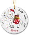 My 2nd Christmas 2023 Llama Ornament, Personalized Baby Second Christmas Ornament Gifts for Baby Girl Boy, 2 Years Old Baby Ornament Christmas Tree Decor, Custom Baby's Name Llama Santa Ornaments