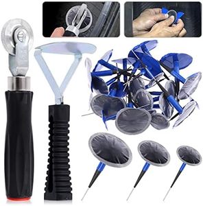 Glarks 26Pcs Tire Repair Patch Tool Kit Including 1Pc Tire Patch Roller, 1Pc Tire Inner Liner Scraper and 24Pcs 4mm/6mm/9mm Tire Repair Patch Plug for Car, Motorcycle, Electric Vehicle Repairing