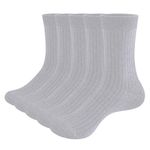 YUEDGE 5 Pairs Mens Light Grey Business Dress Socks Thin Plain Cotton Casual Men Socks for Size 6-9