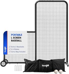 Yes4All Portable L-Screen Baseball 7x7ft with 2 Baseballs, Rubber Wheels - L Screen Baseball for Batting Cage, Protective Pitching Screen Net Double Layers, Powder Coating Steel, Carry Bag Included