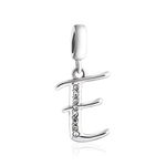 925 Sterling Silver Charm Pendant A to Z Clear CZ 26 Letter Alphabet Bead Charms Fit Bracelets Necklace Pendant Jewelry (E)