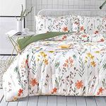 Faincy 5 Pcs Twin Size Comforter Set with Sheets, White Yellow Floral, Green Leaf Pattern Print Reversible Alternative Bed Sets - 68x90 Soft Microfiber Duvet Farmhouse Bedding in a Bag for Women Men