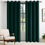 CUCRAF 100% Blackout Velvet Eyelet Curtains,2 Panels Ring Top Thermal insulated Soundproof Blackout Curtains for Bedroom,Kidsroom and Living Room, 55" x 96"(W x L), Dark Green