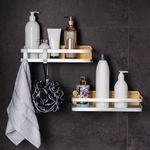 ROYAL CRAFT WOOD Shower Caddy Shelf 2-Pack - Adhesive, No-Drill, Rustproof Bathroom Organizer, Large Capacity Shower Shelves for Home & Bathroom Decor