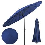 TANGZON 260cm/9ft Outdoor Patio Umbrella, Garden Parasol with Push Button Tilt, Crank Handle, Vented Top, 18 Heavy-Duty Fiberglass Rods, Market Umbrella for Poolside Deck Lawn Commercial (Navy Blue)