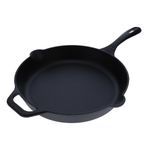 VICTORIA Cast Iron Skillet Large Frying Pan with Helper Handle Seasoned with 100% Kosher Certified Non-GMO Flaxseed Oil, 12 Inch, Black