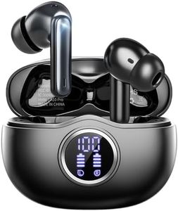 Fhumsh Wireless Earbuds, Bluetooth 5.3 Headphones HiFi Stereo 50H Playback LED Digital Display Ear Buds with ENC Noise Canceling Headset, IPX7 Waterproof Earphones for Gym/Running/Work(Black)
