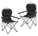 Hyfive Folding Camping Chair Heavy Duty Luxury Padded High Back Camping Fishing - Black - 2 Chairs