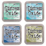 Ranger Tim Holtz Distress Oxide Ink Pads Bundle of 4 Colors - Cracked Pistachio, Broken China, Faded Jeans and Peeled Paint