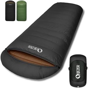 QEZER XXL Winter Down Sleeping Bag 0 Degree - 230x100cm Extra-Wide Alpine Design, 800g Fill with Vertical Baffles to Prevent Down Shifting (Black)