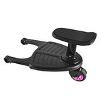 Rhinoon 2 in 1 Stroller Board with Seat, Comfortable Wheeled Board Stroller Pedal, Universal Adjustable Buggy Board, Fits Most Strollers On The Market, Under 55 Pounds, Pink