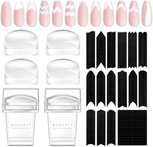 Makartt 12 piezas French Nail Art Stamper Kit,2 Unidades Gelatina Nagelstempel 4 Stück austauschbarer Stempelkopf aus Silikon und 6 Blatt French-Manikurre Kanten-Hilfsfs-Nagelführungsaufkleber