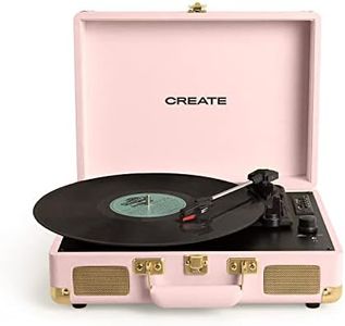CREATE/Record Player Pop/Tourne-Disque Portable Rose Pastel/avec Bluetooth USB, SD, MicroSD et Mp3, 6W, 3 Vitesses de Lecture