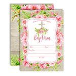 Watercolor Floral Pink Dahlias Baptism Invitations for Girls Ten 5"x7" Fill In Cards with 10 White Envelopes by AmandaCreation