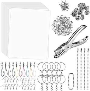 Rainmae 181pcs Heat Shrink Plastic Sheets Pack, Shrinky Art Crafts Set Include 25 PCS Blank Shrinky Art Film Paper with 155pcs Keychains Accessories for DIY Ornaments or Creative Craft