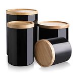 SWEEJAR Kitchen Canisters Ceramic Food Storage Jar Set, Stackable Containers with Airtight Seal Wooden Lid for Serving Ground Coffee, Tea, Herbs, Grains, Sugar, Salt and More - Set of 4 (Black)