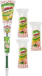 Libman Wonder Mop & Refills Kit – for Tough Messes and Powerful Cleanup – Easy to Wring, Long Handled Wet Mop for Hardwood, Tile, Laminate. Includes Three Replacement Heads, Machine Washable, 62 Inch